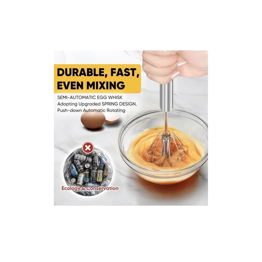 N35/. OOKUU Stainless Steel Egg Whisk, Semi Automatic Whisk Blender